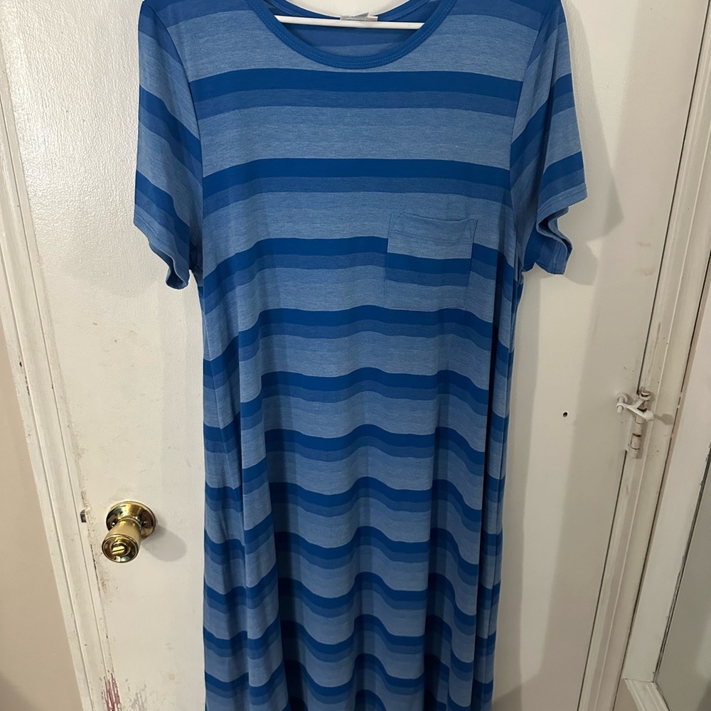 LuLaRoe Blue Striped Asymmetrical Dress